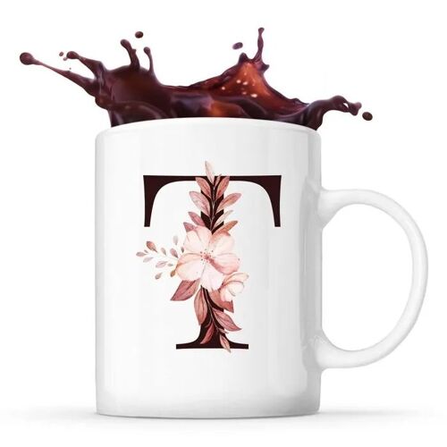 Mug Lettre Florale T | Tasse Café Thé Prénom Idée Cadeau Fête Des Mères Fille Tante Humour