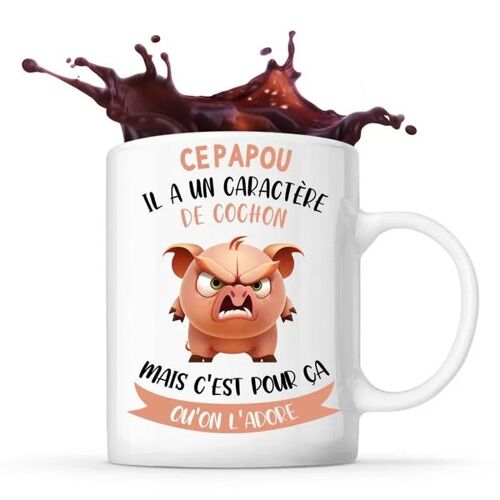 Mug Ce Papou Caractère De Cochon | Tasse Fête Des Pères Prénom Cadeau Anniversaire Noël Humour