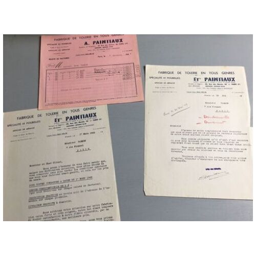 Établissements Paintiaux - Fabrique De Tolerie - Poubelles - Paris : 4 Factures & Lettres (1947/49)