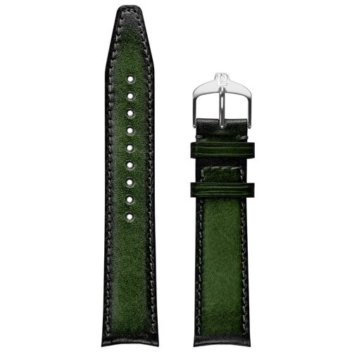 Bracelet De Montre Cuir Patiné Vert 20mm Boucle Argenté