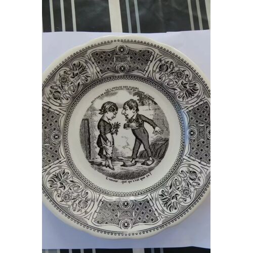 Assiette Parlante De Gien "Le Langage Des Fleurs "Boutons Roses Blanches