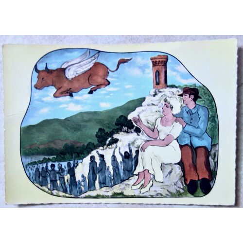 Ancienne Carte Postale Saint Ambroix, Gard. La Tour Guisquet Et Sa Légende Du Volo-Biou. Peinture Louis Arcaix Ornant La Salle D'Honneur De L'Hotel De Ville.