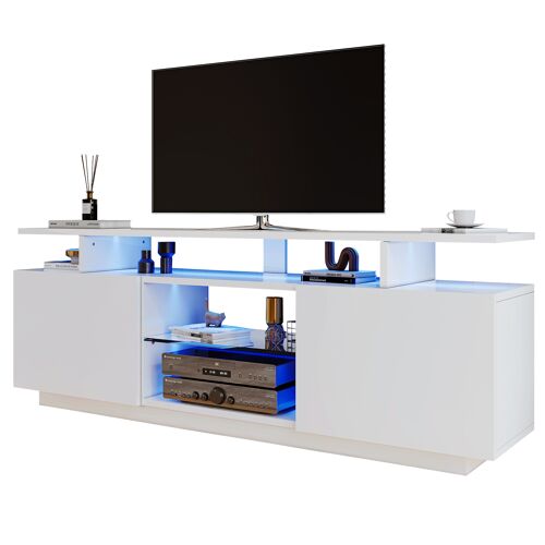 Meuble TV de 140 cm- avec LED RVB- Brillant- Design pour Le Salon- 140 x 35 x 55 cm- Blanc