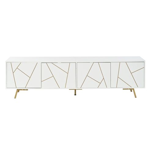 Meuble TV Blanc et Or- 4 Portes- 5 Pieds Métalliques- Convient aux TV jusqu'à 85 Pouces- 190×40×51- 5 cm