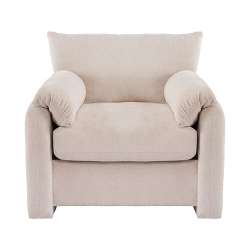 Fauteuil Surdimensionné Chenille Beige- Mousse haute résilience- avec Accoudoirs- Cadre bois Parfaite Pour Salon/Chambre