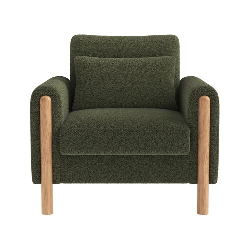 Fauteuil Relax Moderne avec épais coussin- En velours Teddy- Cadre bois- Charge 150KG- Idéal salon/bureau/chambre- Vert