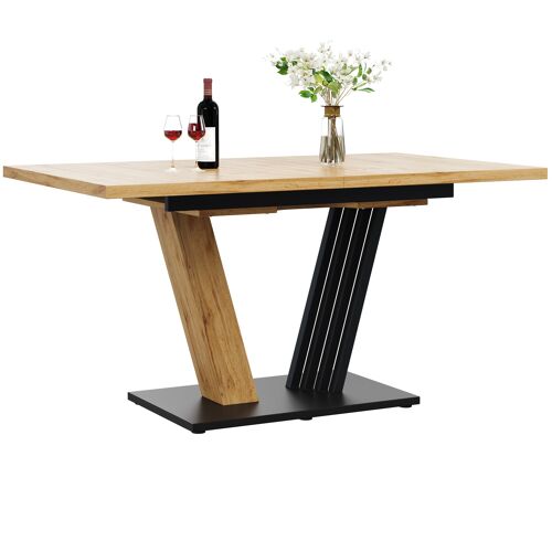 Table à manger extensible- 120-160x80x76 cm- 6 à 8 personnes- Plateau MDFetMetal- Salle a manger- Salon- Bois