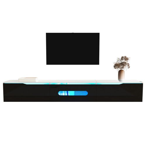 Meuble TV Noir Principal 180cm- Bande LED 16 Couleurs- APP- 2 Options de Montage (180x35x30 cm)