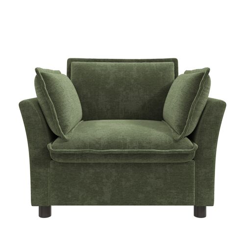 Fauteuil relax- 1 place- rangements- coussins inclus- chenille- relaxation- pour salon- hôtel- 90x81x87cm- Vert