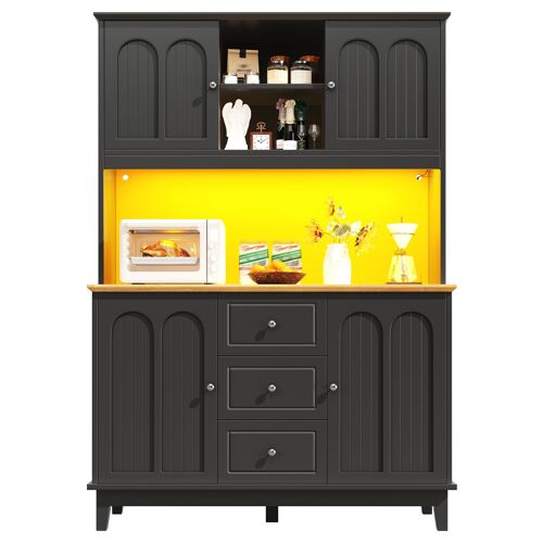 Buffet de cuisine- Armoire haute intelligente 120x40x180 cm¿Avec LED- réglable 3 niveaux- 4 portes 3 tiroirs- USB- anti-basculement- Noir