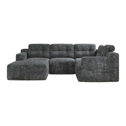 Canapé modulaire- 5 places- avec ottoman- coussins inclus- chenille- pour salon- hôtel- 252x180x82cm- Gris