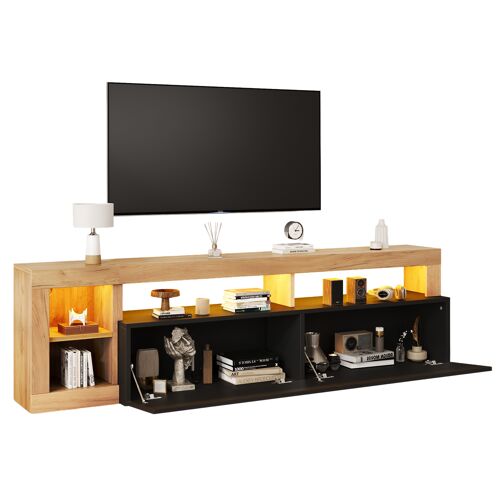 Meuble TV de 184 cm- avec LED- Brillant- Centre de Divertissement Moderne pour Le Salon- 184 x 42 x 58 cm- Noir