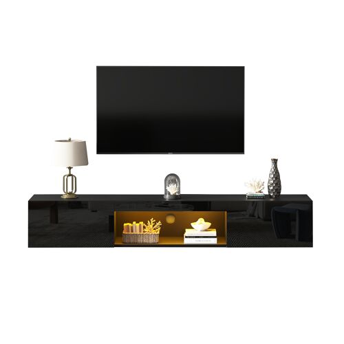 Meuble TV de 160 cm- avec LED RVB- Brillant- TV Lowboard Moderne pour Le Salon- 160 x 31 x 22 cm- Noir