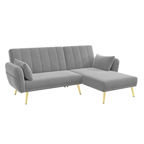 Canapé d'angle- 3 places- rangements- coussins inclus- velours- structure robuste- pour salon- hôtel- 192x130x80cm- Gris