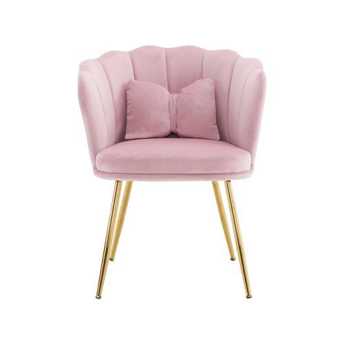 Lot de 6 fauteuils velours Rose ¿ Design pétale ¿ Pieds dorés ¿ Coussins ¿ 150 kg ¿ Pour salon- chambre- salle à manger- café