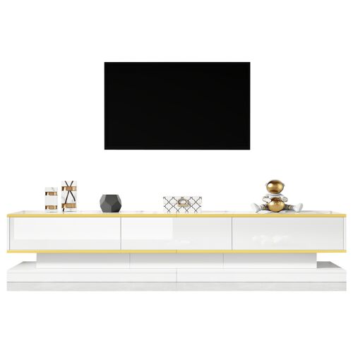 Meuble TV de 200 cm- avec LED- Brillant- 3 tiroirs- TV Lowboard Moderne pour Le Salon- 200 x 40 x 40 cm- Blanc