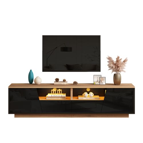 Meuble TV de 180 cm- avec LED RVB- Brillant- 2 tiroirs- TV Lowboard Moderne pour Le Salon- 180 x 40 x 46 cm- Noir