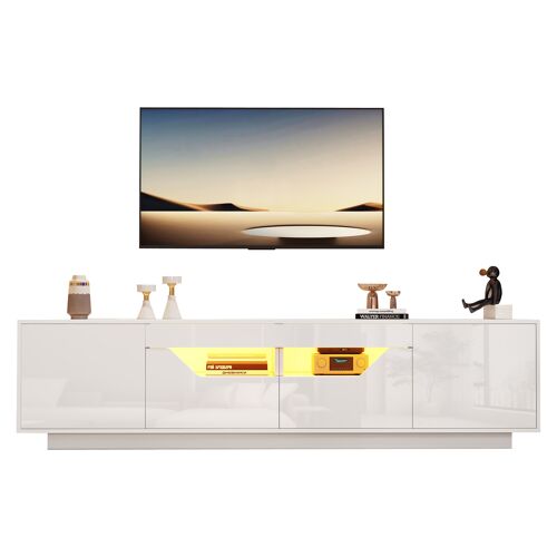 Meuble TV de 180 cm- avec LED RVB- Brillant- 2 tiroirs- TV Lowboard Moderne pour Le Salon- 180 x 40 x 45 cm- Blanc