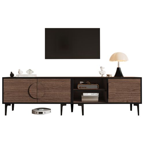 Meuble TV de 180 cm- avec LED- TV Lowboard Moderne pour Le Salon- 180 x 35 x 49 cm- Sombre Chêne