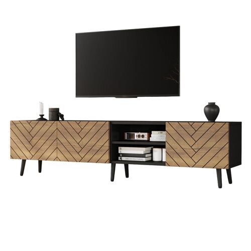 Meuble TV 180 cm avec Rangement- Console Média Moderne- Charnières Silencieuses et Passe-Câbles pour Salon (Blanc)