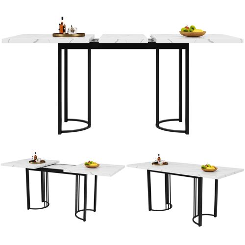 Table à manger extensible- 179x80 cm- 6 à 8 personnes- Plateau MDFetMetal- Salle a manger- Salon- Noir et blanc