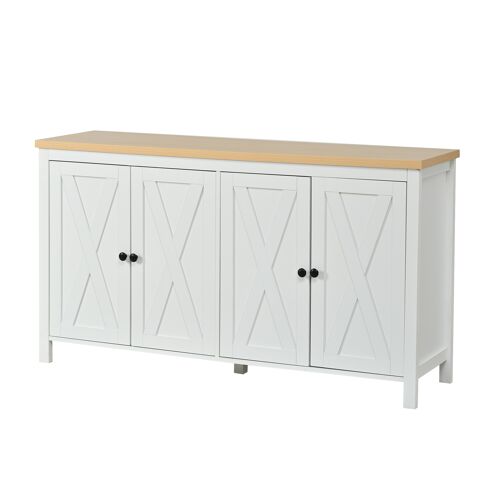 Buffet blanc 140cm- Commode en MDF avec 4 portes & 4 compartiments & étagère amovible- Charge 30 kg- pour Salon et Entrée
