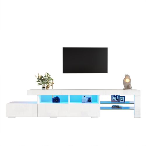 Meuble TV de 180 cm- avec LED RVB- Brillant- 3 tiroirs- Design pour Le Salon- 180 x 35 x 45 cm- Blanc