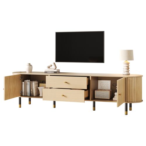 Meuble TV de 180 cm- avec 2 tiroirs- TV Lowboard Moderne pour Le Salon- 180 x 40 x 58 cm- Naturel