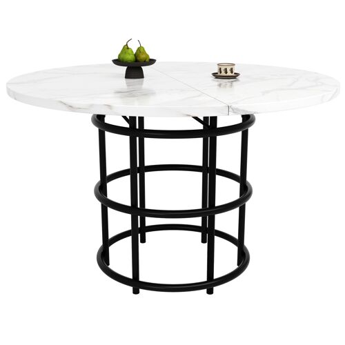 Table à manger ronde- 100x100x76 cm- 4 personnes- Plateau MDFetMetal- Salle a manger- Salon- Noir
