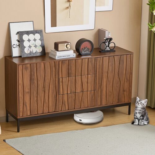 Buffet 150 cm- finition érable foncé massif- 3 tiroirs- armoire de cuisine- encastrement unifié- pour salon et entrée