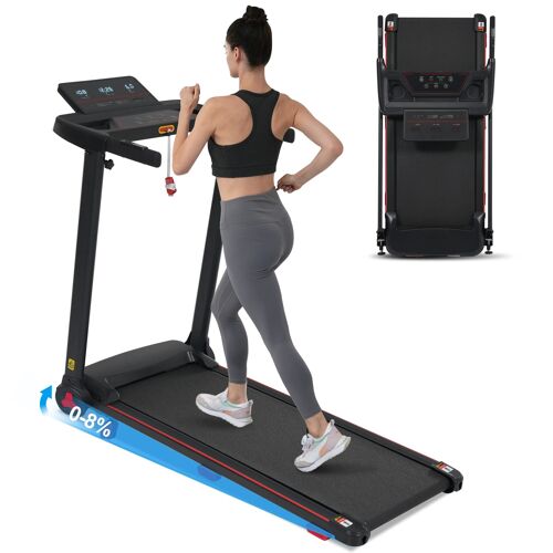 Tapis De Course Pliable- Tapis De Marche Avec Capteurs De Fréquence Cardiaque- Moteur 3- 0 Ps Pente 8%- 14 Km/H- Charge 120 Kg- Écran Led