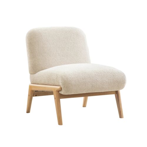 Fauteuil relax Beige- Tissu velours et pieds en bois massif -Sans accoudoirs- design scandinave pour salon/chambre/balcon