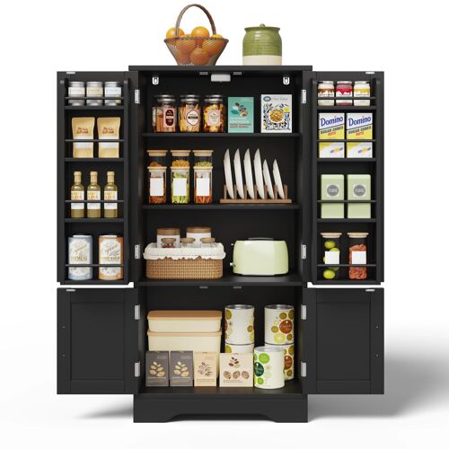 Buffet haut de cuisine Cuisine- Armoire de rangement avec Éclairage LED automatique- 2 portes- Étagère ajustable- 120x60x40cm- Noir
