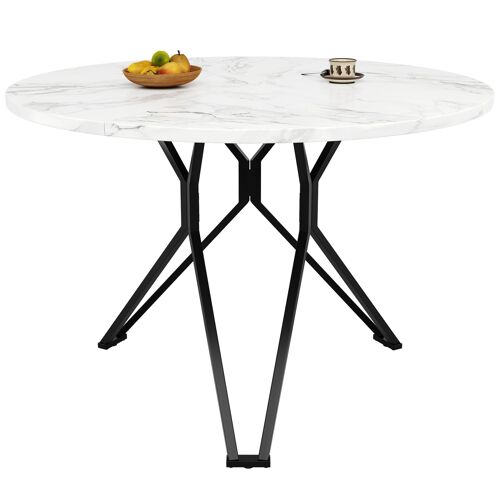 Table à manger ronde- 100x100x76cm- 4 personnes- Plateau MDF-Cadre métallique en X- Noir