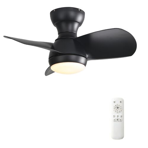 Ventilateur de plafond 23 pouces Noir avec éclairage LED-3 couleurs¿ Moteur DC silencieux¿ 6 vitesses¿ Minuterie et Télécommande