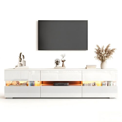 Meuble TV de 160 cm- avec LED- Brillant- 1 tiroir- Design Moderne pour Le Salon- 160 x 39 x 45 cm- Blanc