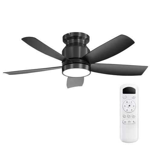 Ventilateur de plafond 106cm- LED 18W 3 couleurs- 5 pales¿ 6 vitesses ¿Télécommande- Moteur DC réversible été/hiver-Noir
