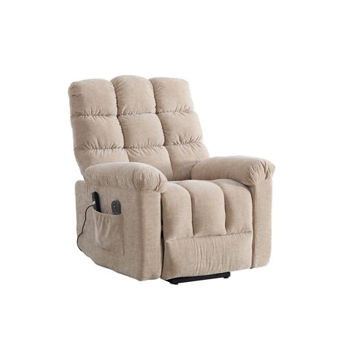 Fauteuil relax électrique avec massage ¿4 zones ¿Chauffage ¿8 points de vibration -Aide à la levée -Poches de rangement -Kaki clair