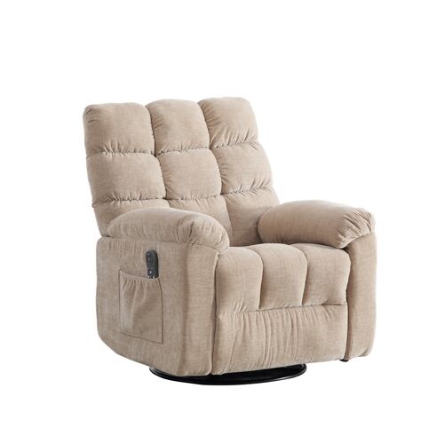 Fauteuil relax massage électrique- Rotation 360°¿ Massage 4 zones 8 points & Chauffage- Dossier/repose-pieds réglables Manuel- Avec Poches latérales