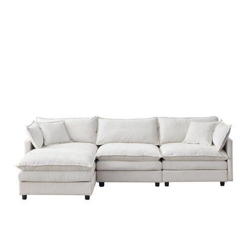 Canapé d'angle modulaire- 3 places et méridienne et ottoman- Confort- Bois massif- Pour petit salon/appartement/lounge