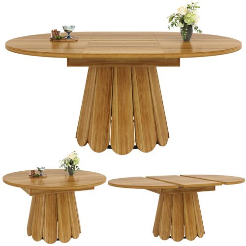 Table à manger extensible ronde- 118-158x118x76 cm- 6 à 8 personnes- Plateau MDFetMetal- Salle a manger- Salon-Marron