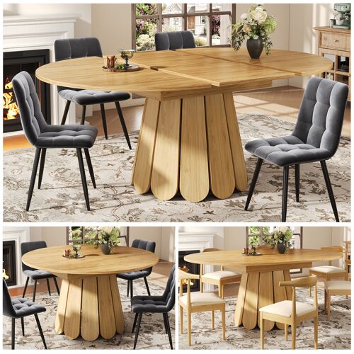 Table à manger extensible ronde- 118-158x118x76 cm- 6 à 8 personnes- Plateau MDF- Salle a manger- Salon- Natural