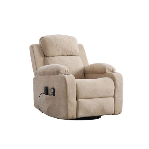 Fauteuil Relax Electrique 360° Rotatif- Massage Chauffant 8 Points Réglable- Avec porte-gobelet & poches latérales- Khaki