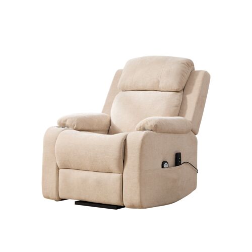 Fauteuil relax électrique avec Télécommande- Aide à la levée- Massage 4 zones & Chauffage- avec Porte-gobelets- Kaki Clair