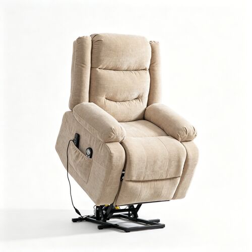 Fauteuil relax électrique- Aide à la levée- Massage 8 points & Chauffage- Réglage électrique- Télécommande¿ Poches latérales-Kaki Clair