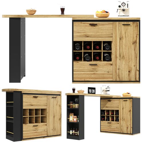 Ilot de cuisine extensible ¿138-220x39x105cm- Avec tiroirs & Casier vin¿Table à manger extensible MDF- Naturel