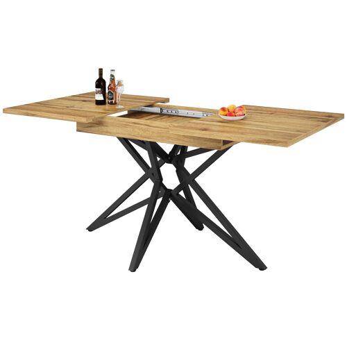 Table à manger extensible- 120-160x80x76 cm- 6 à 8 personnes- Plateau MDFetMetal- Salle a manger- Salon- Noyer