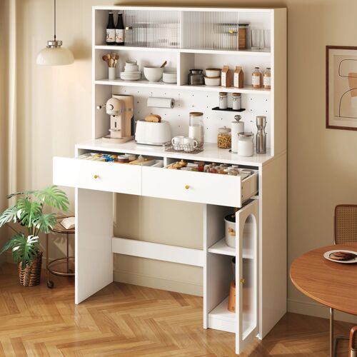Buffet haut de cuisinee Cuisine avec espace de rangement- Armoire Haute Cuisine avec 2 Tiroirs et 3 étages- Ensemble de meubles pour cuisine/salle à manger/salon