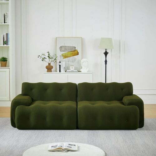 Canapé Cloud 2 places ¿ Tissu 3D tricoté Vert ¿Accoudoirs larges et capitonnage ¿Sans montage ¿Soutien ergonomique ¿224x104x66 cm