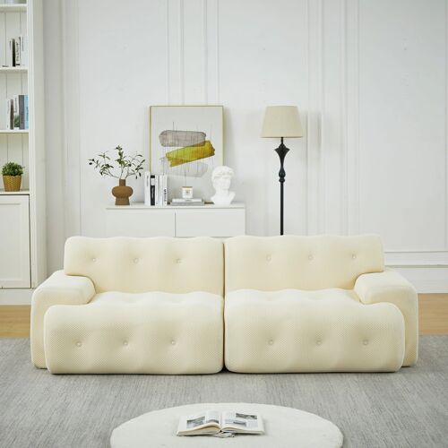 Canapé Cloud 2 places ¿ Tissu 3D tricoté Beige ¿Accoudoirs larges et capitonnage ¿Sans montage ¿Soutien ergonomique ¿224x104x66 cm